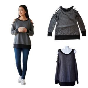 Chance Or Fate Womens Cut Out Cold Shoulder Sweater Size M Gray Long Sleeve